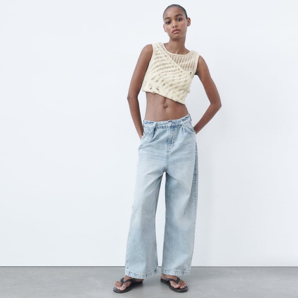 NWT New Zara Ivory Knit Sleeveless Cotton Top Size S